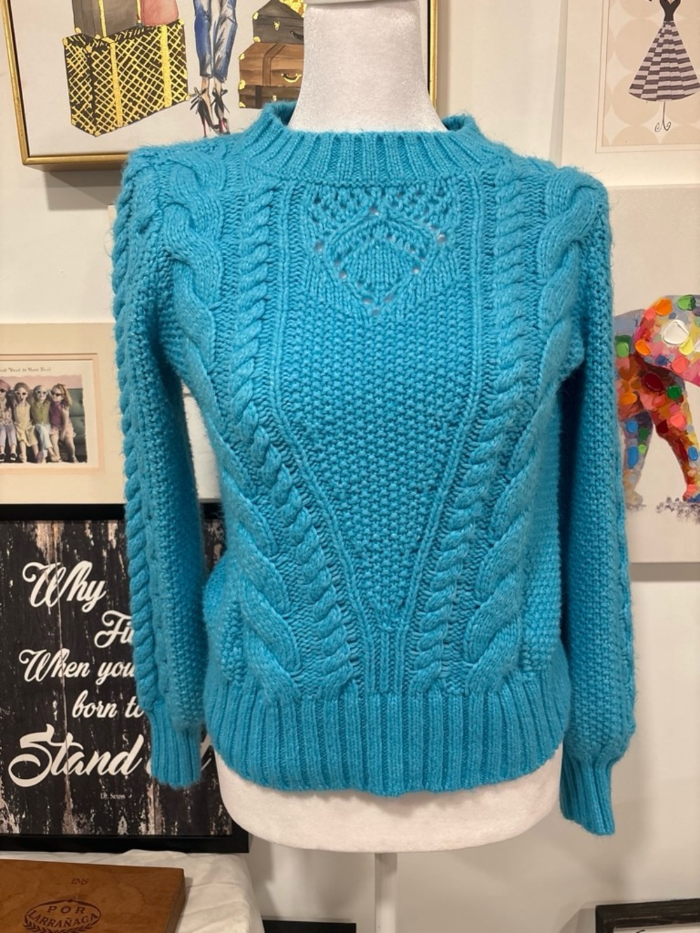 Talbots Turquoise Cable Knit Crewneck Sweater